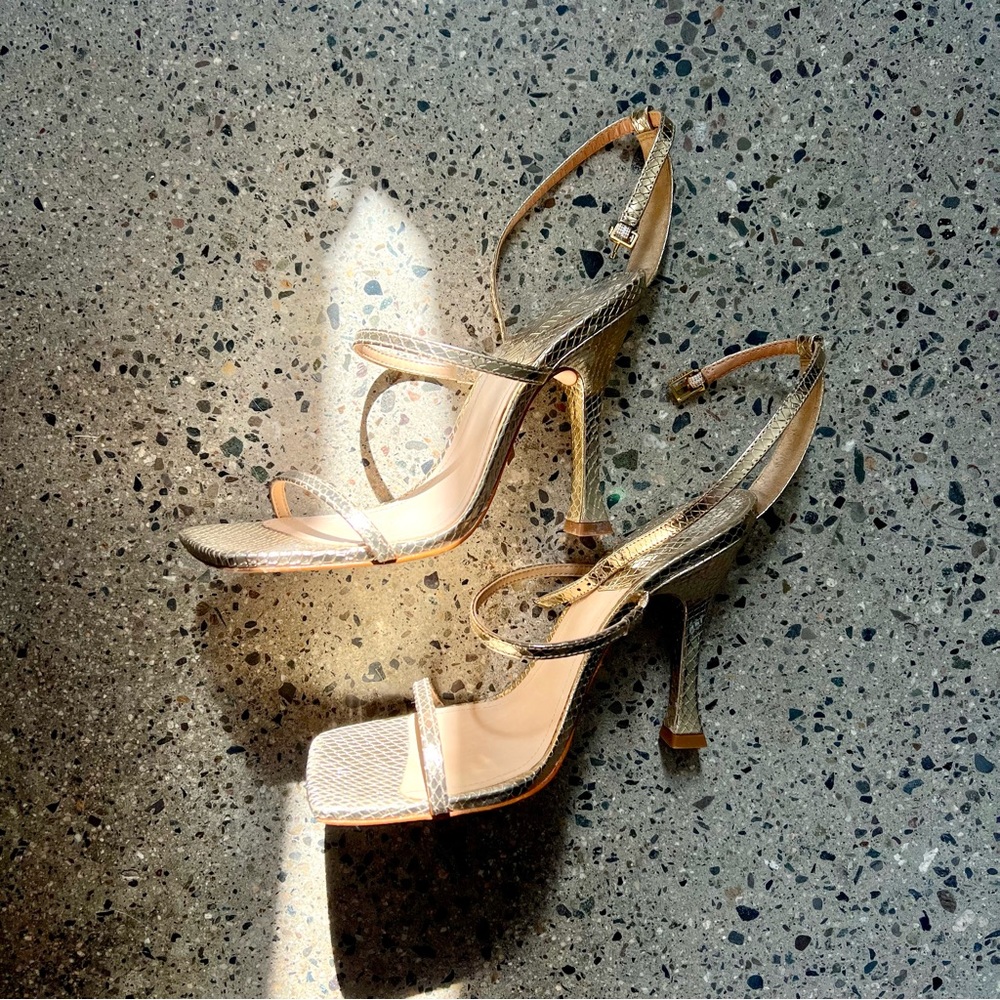 SCHUTZ Gold Strappy Heels - Picture 5 of 9